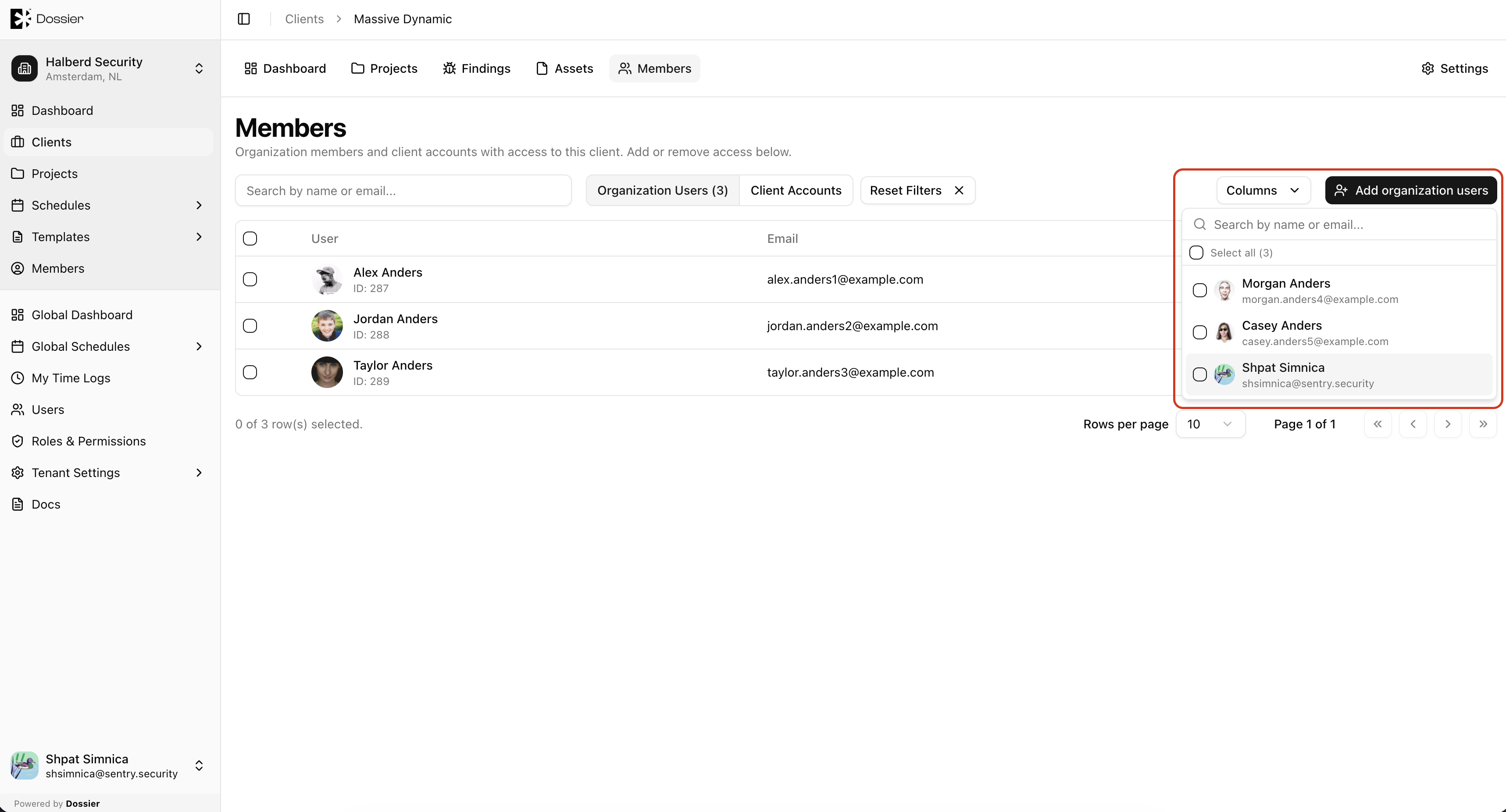 Add org members to client