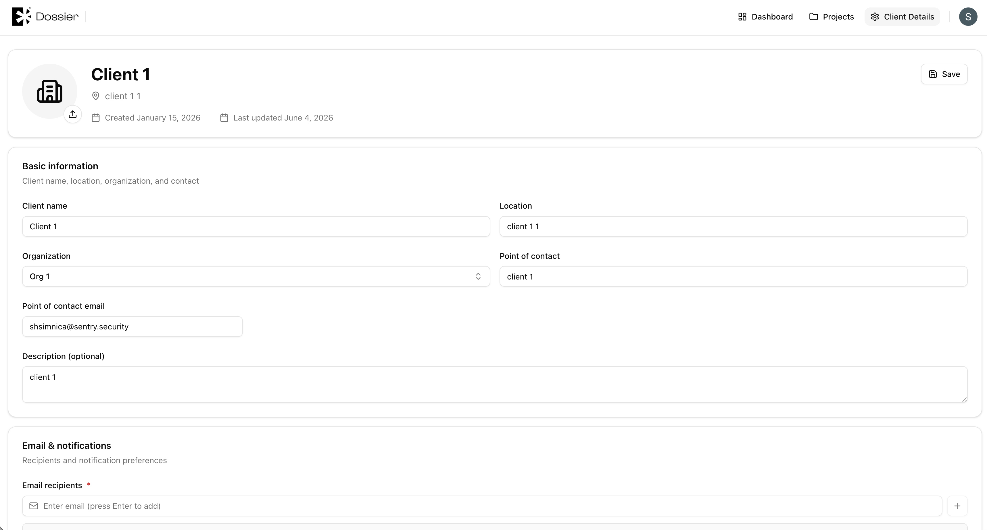 Client portal client details