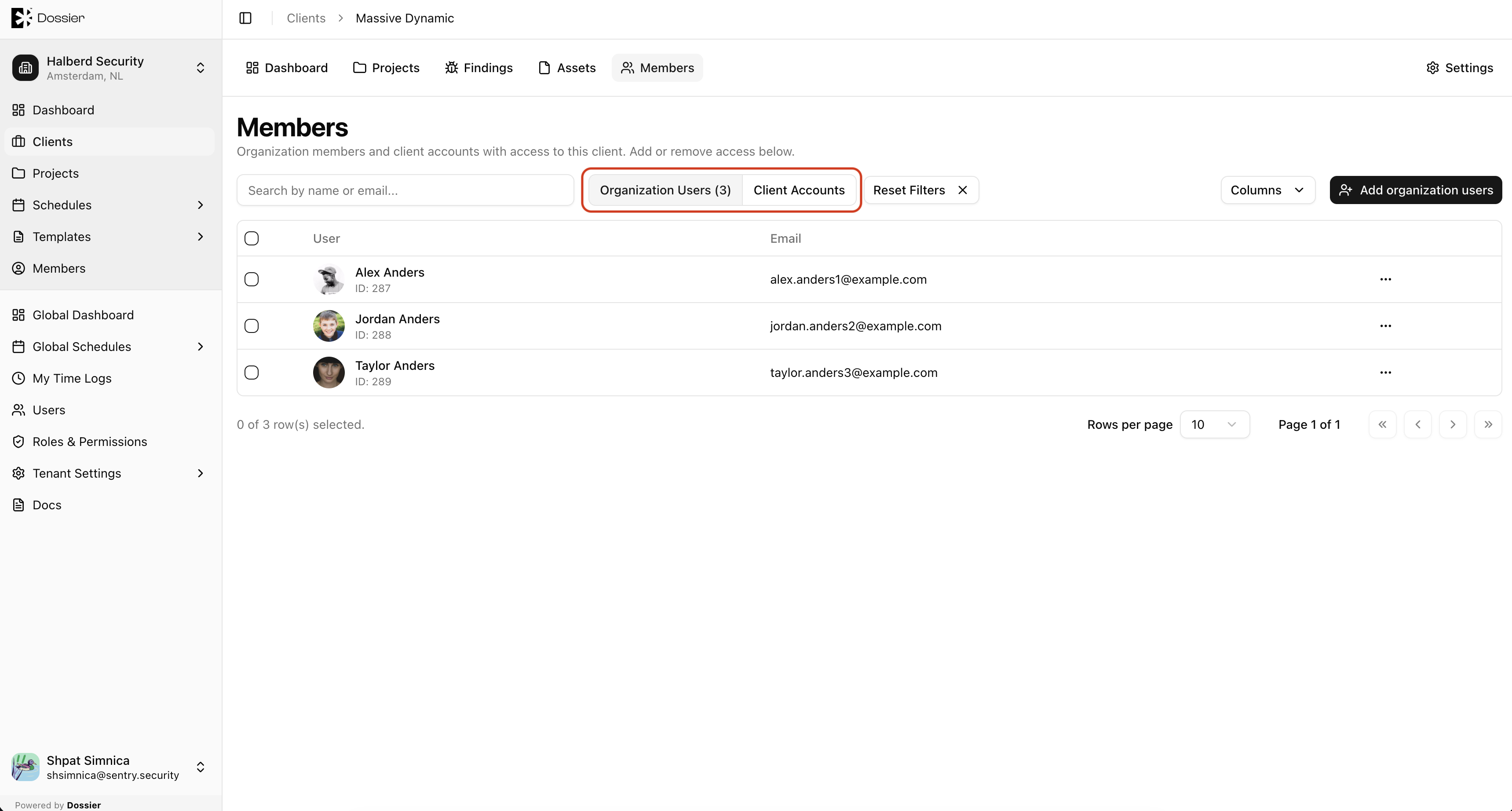 Client members toggle