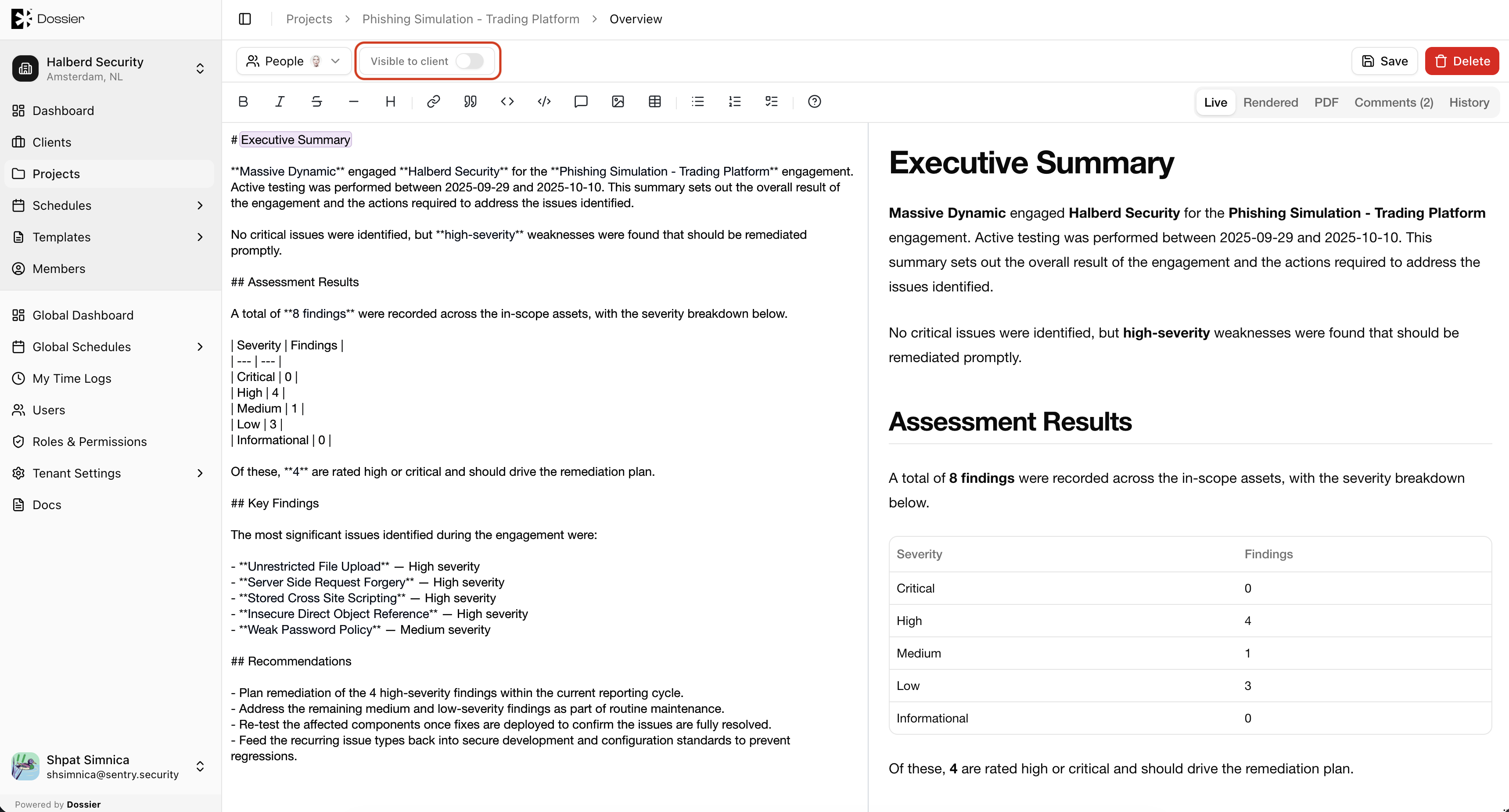 Project overview toggle