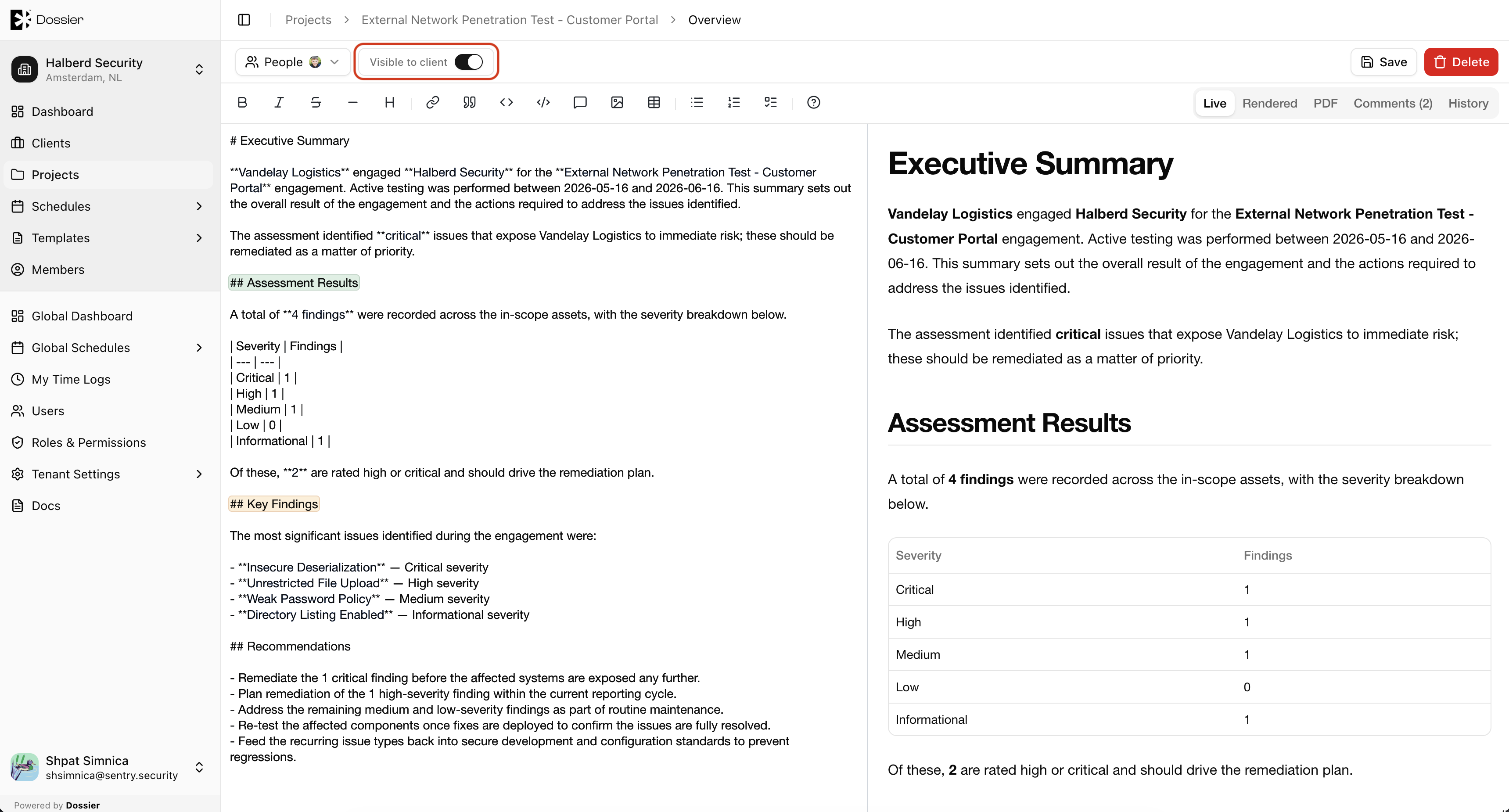 Client toggle on