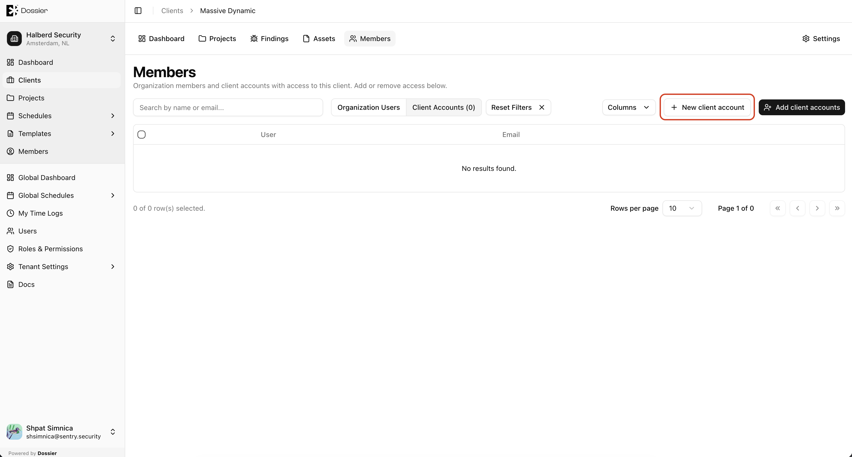 Create client account