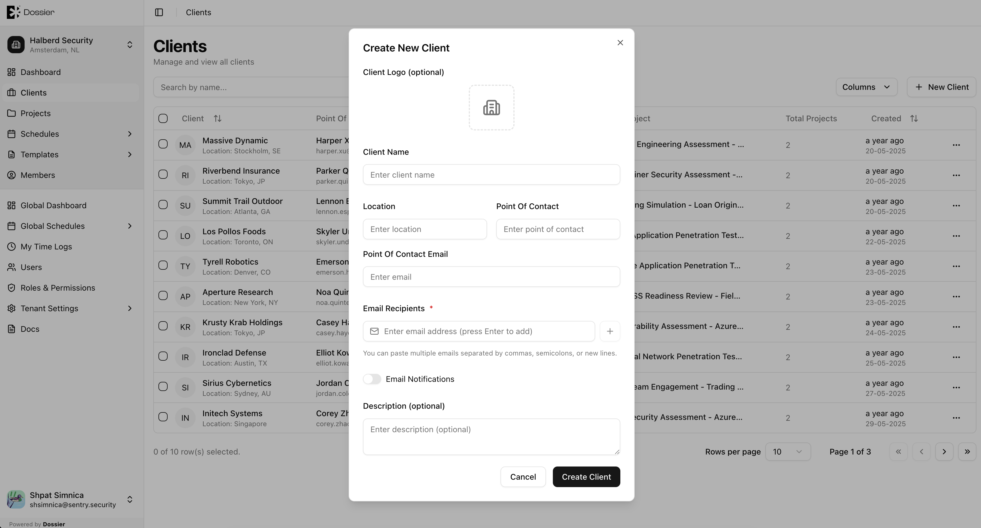 Create client modal