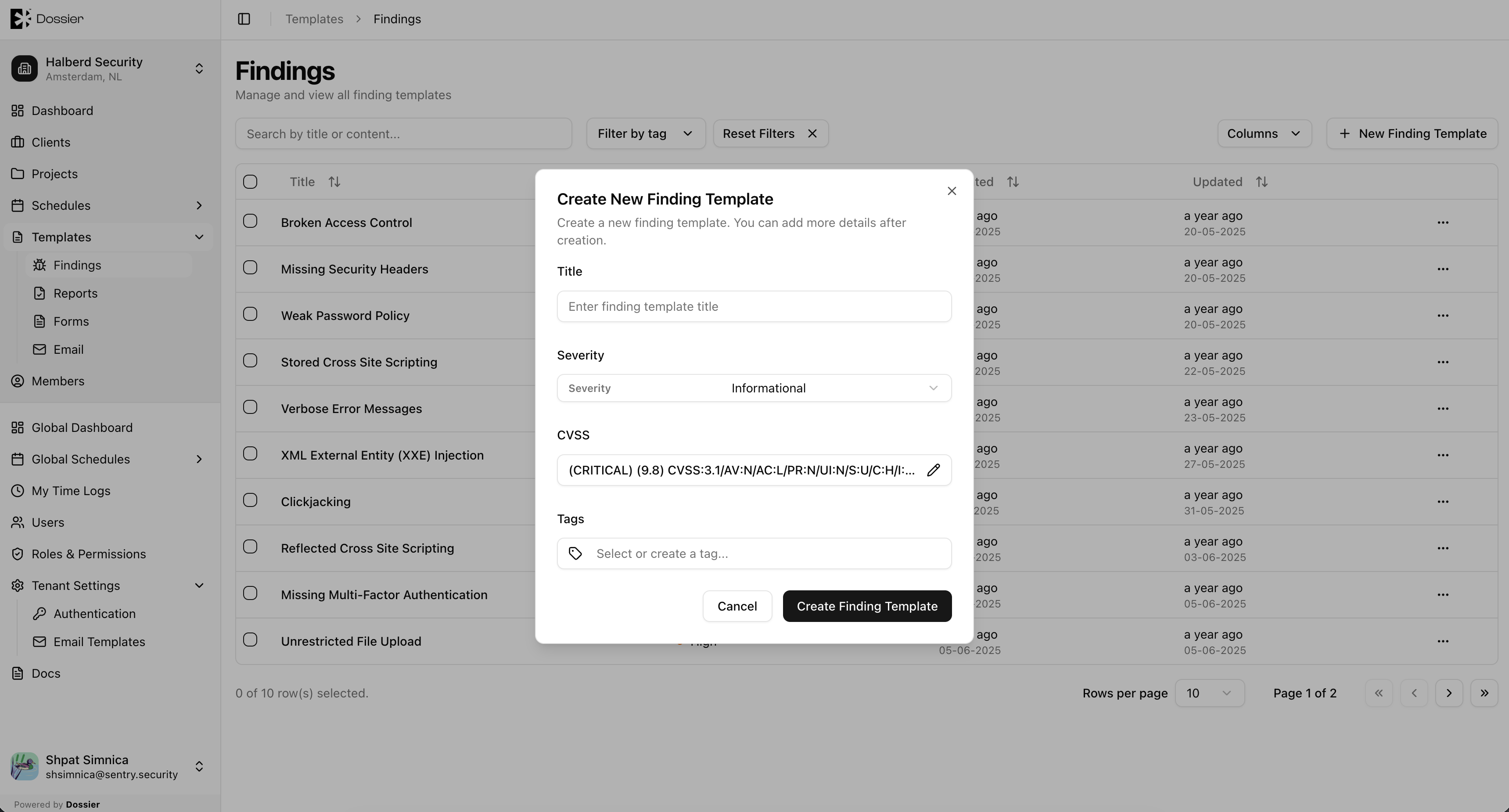 Create finding Template