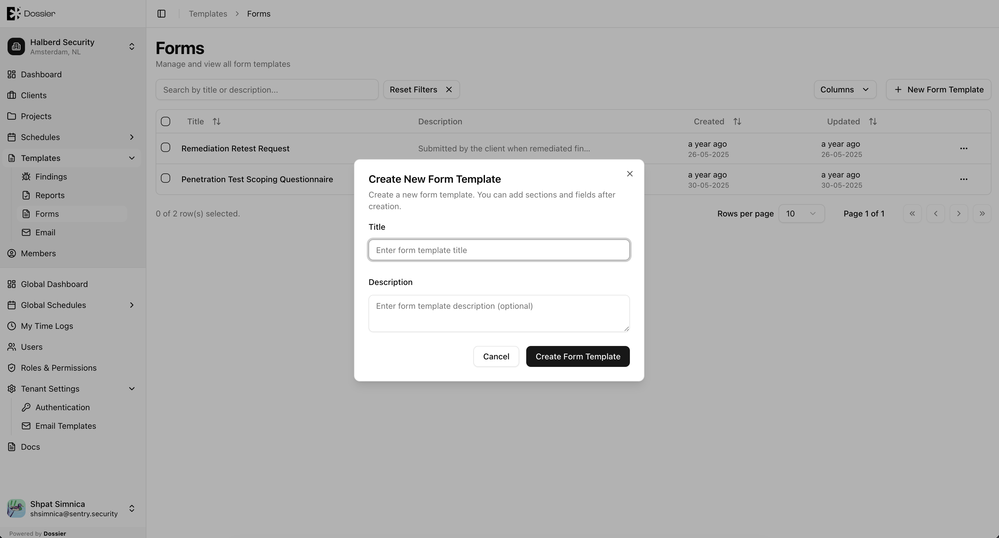 Create Form template