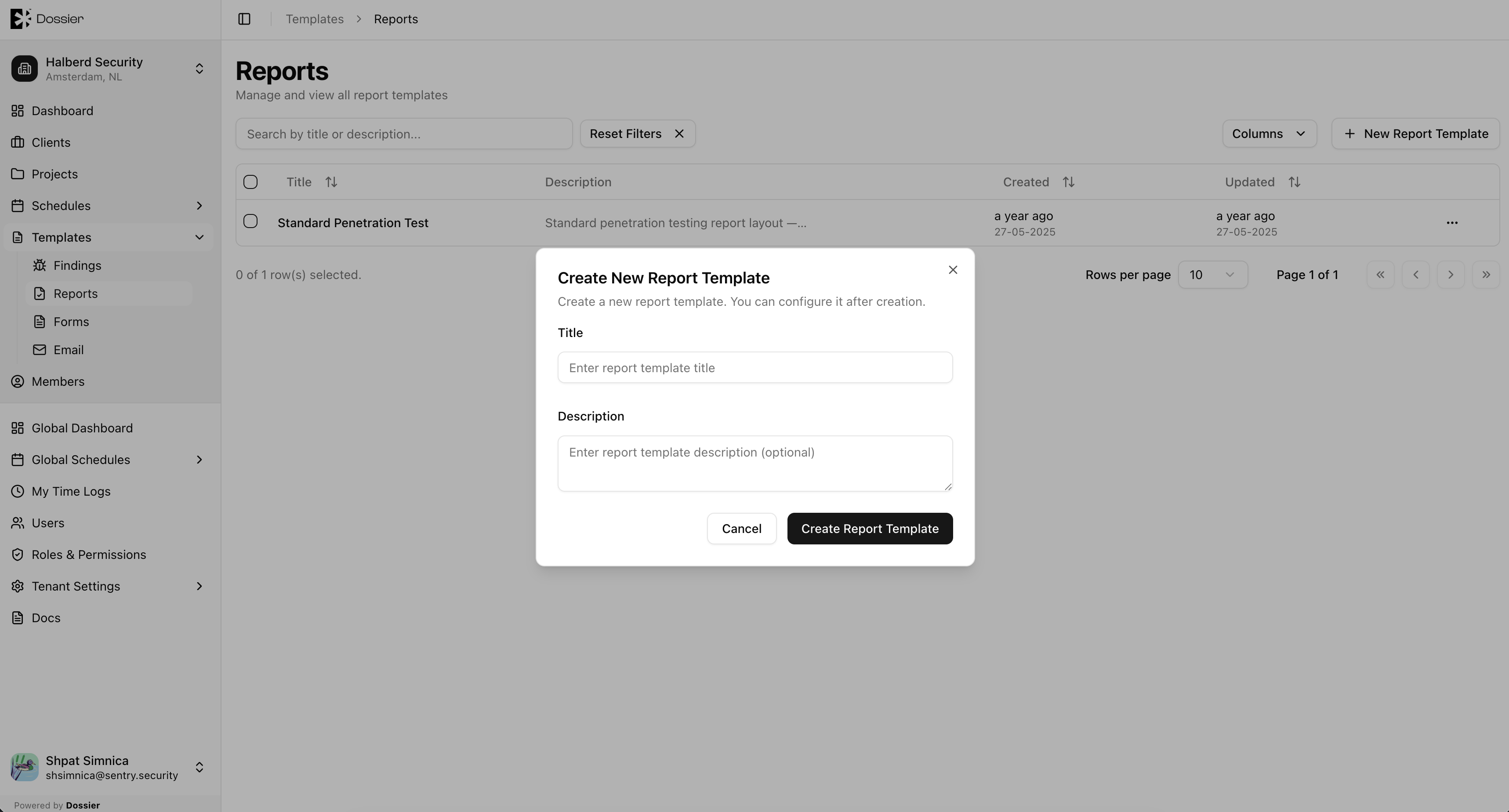 Create Report template