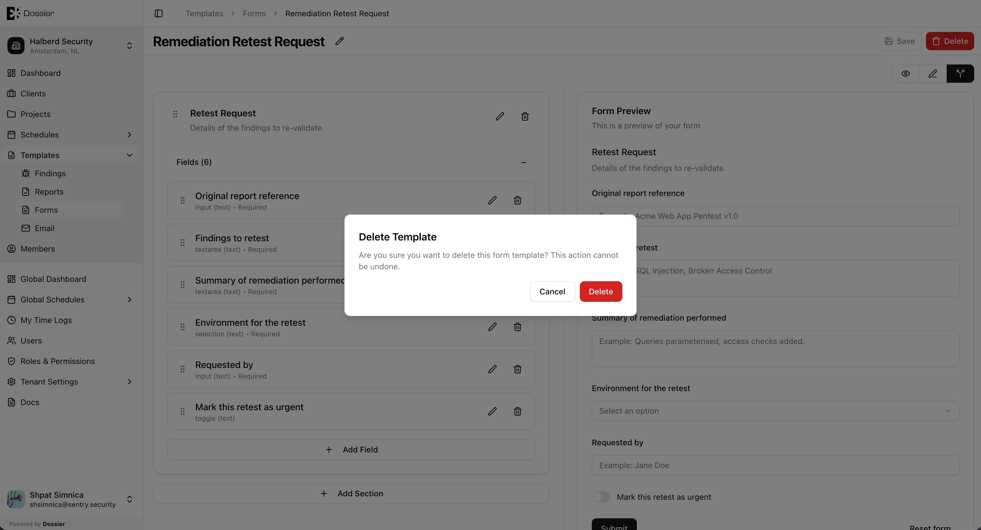 Delete Form template