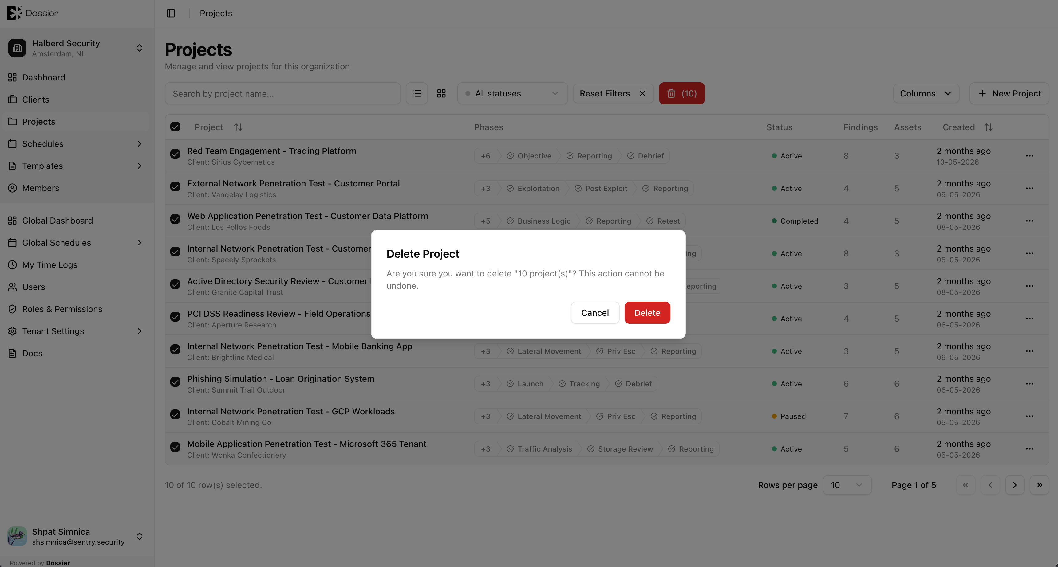 Delete multiple projects