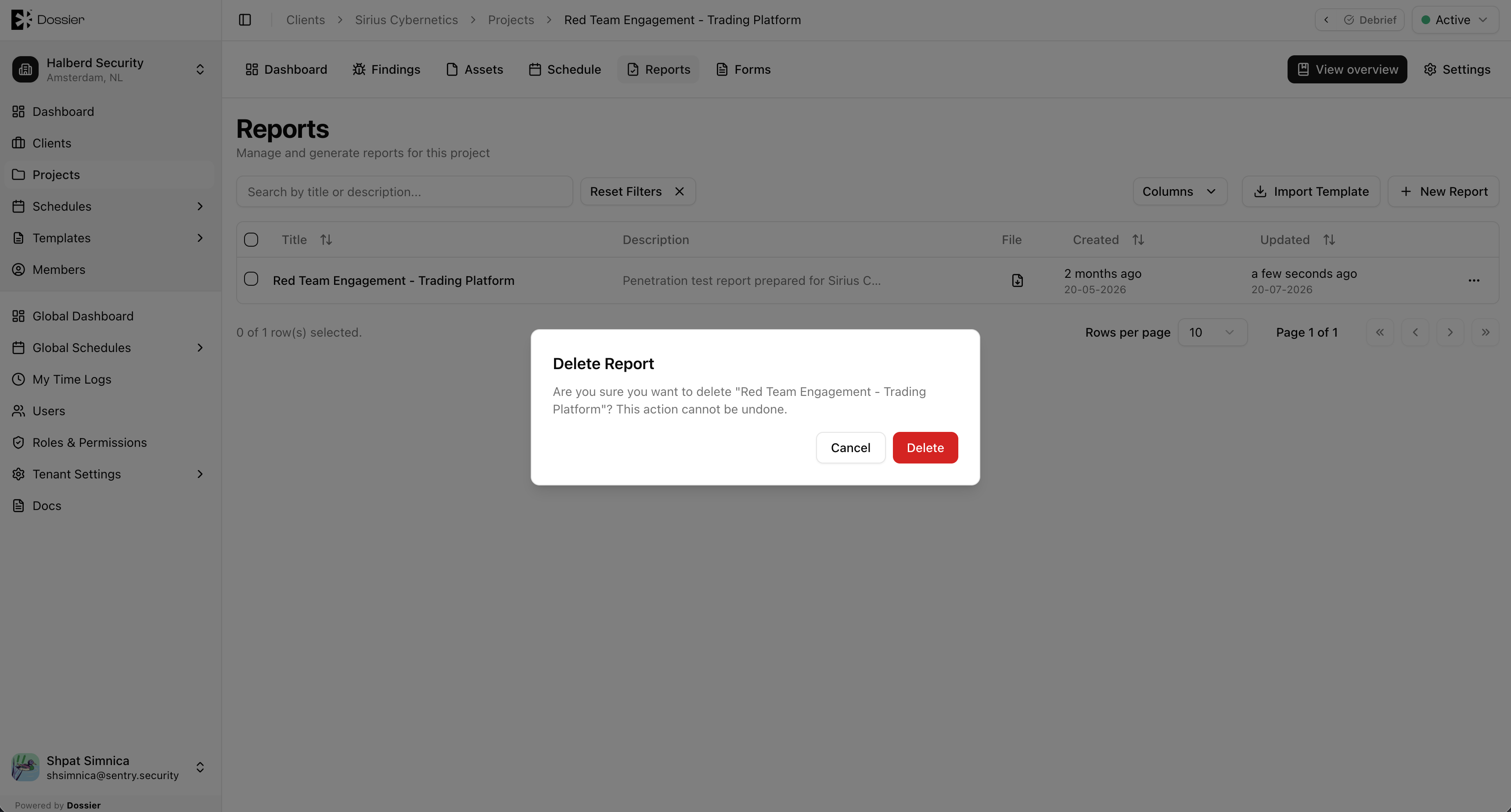 Delete report