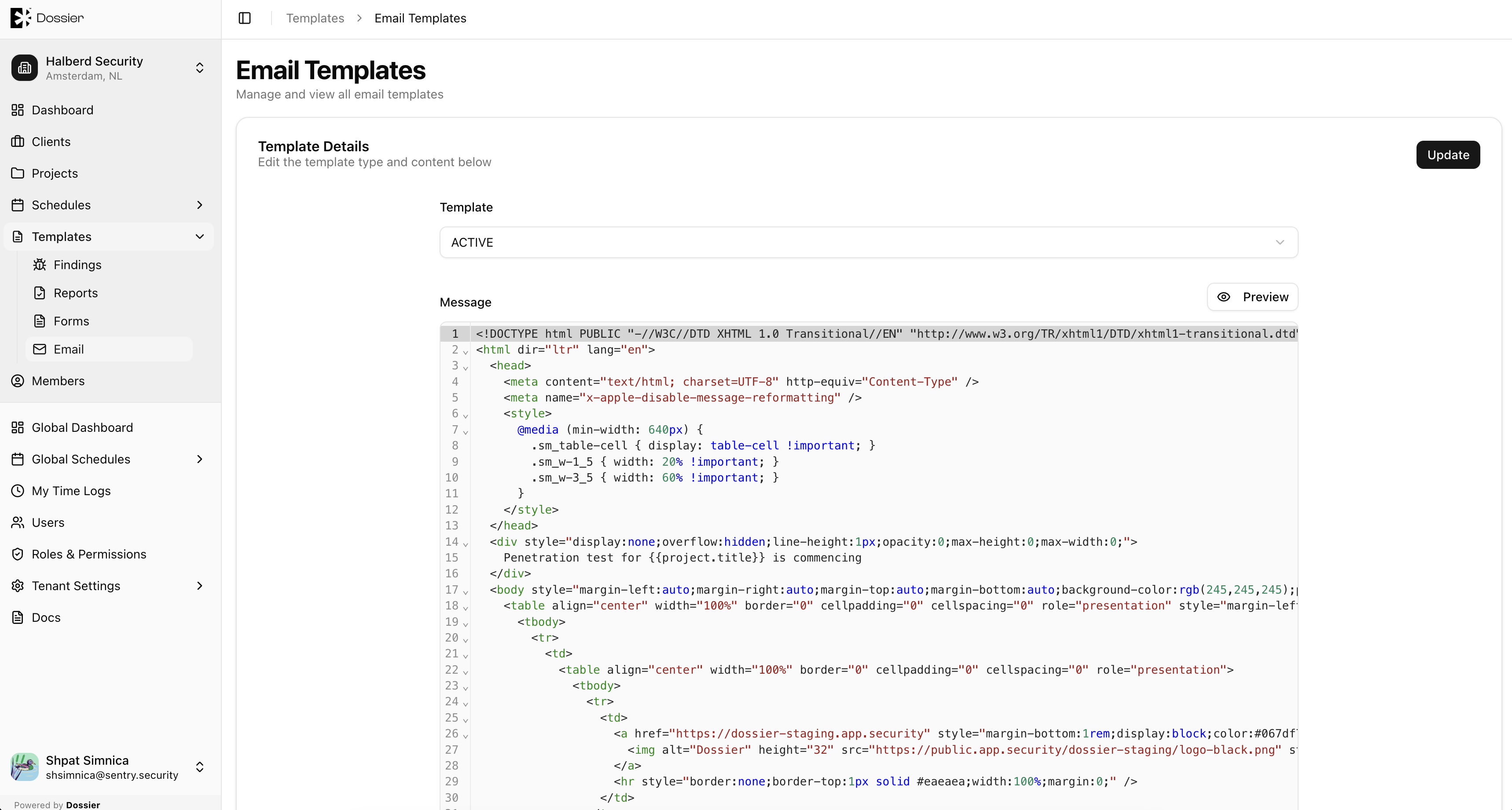 Email Template details
