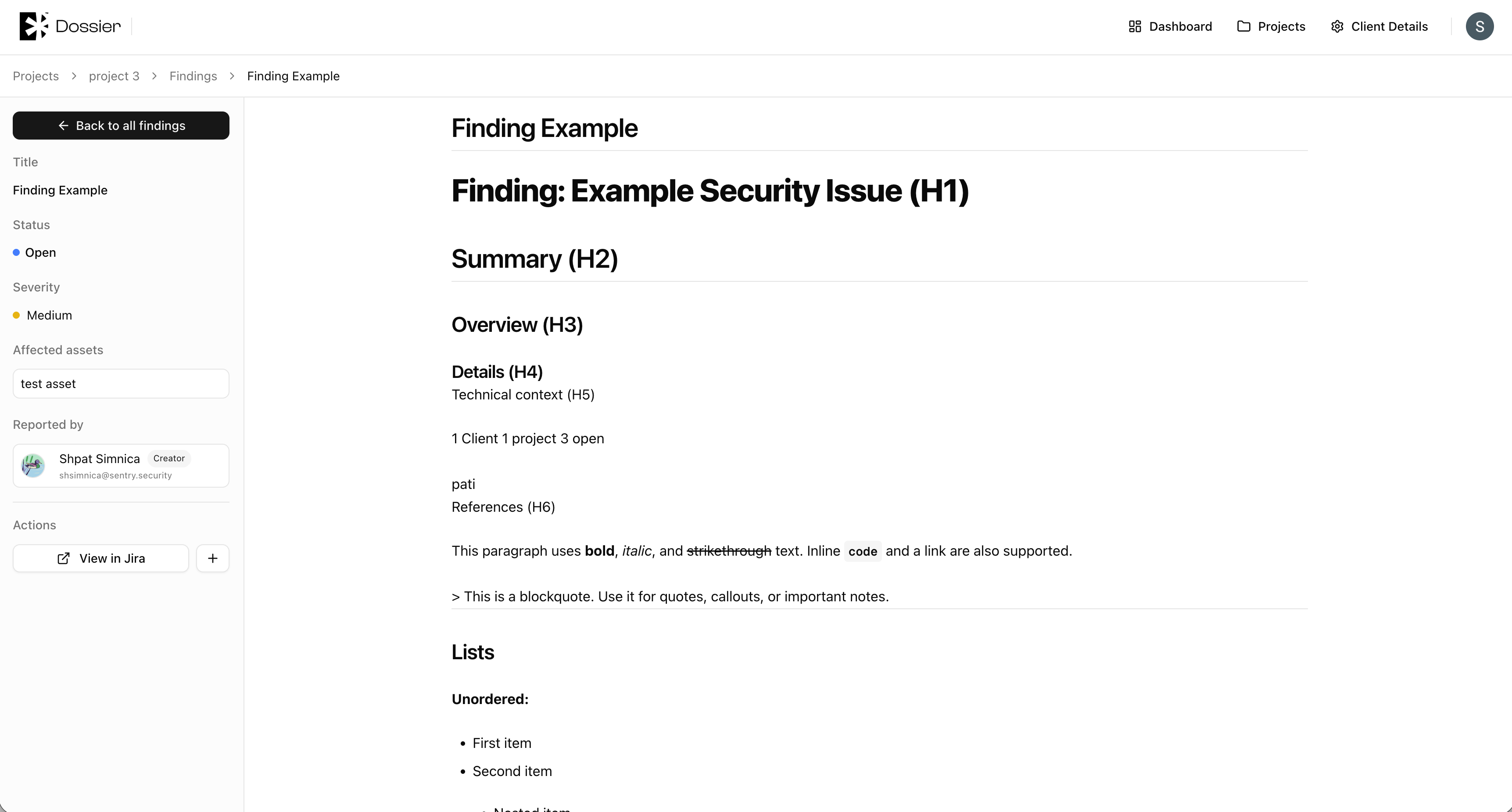 Client portal finding readout