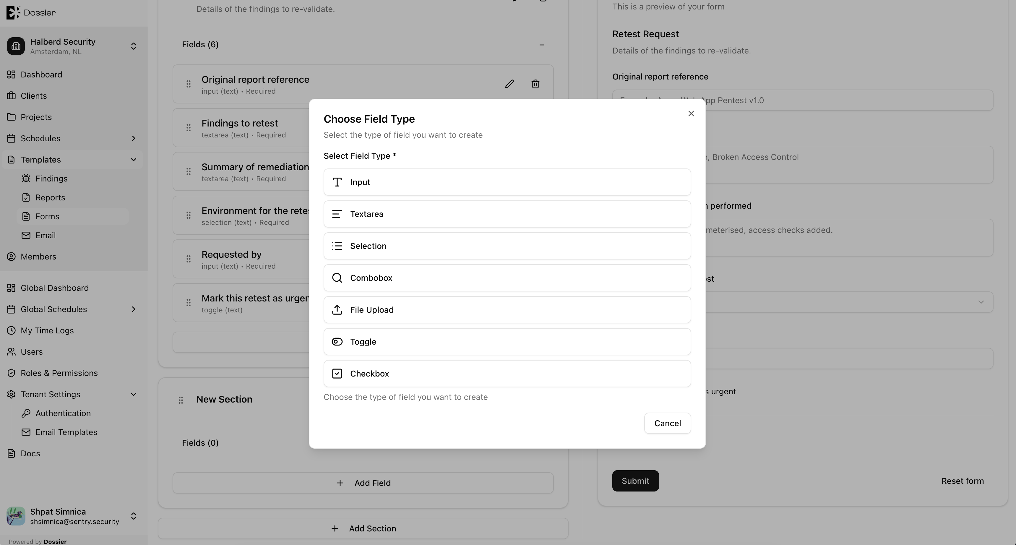 Form template new field
