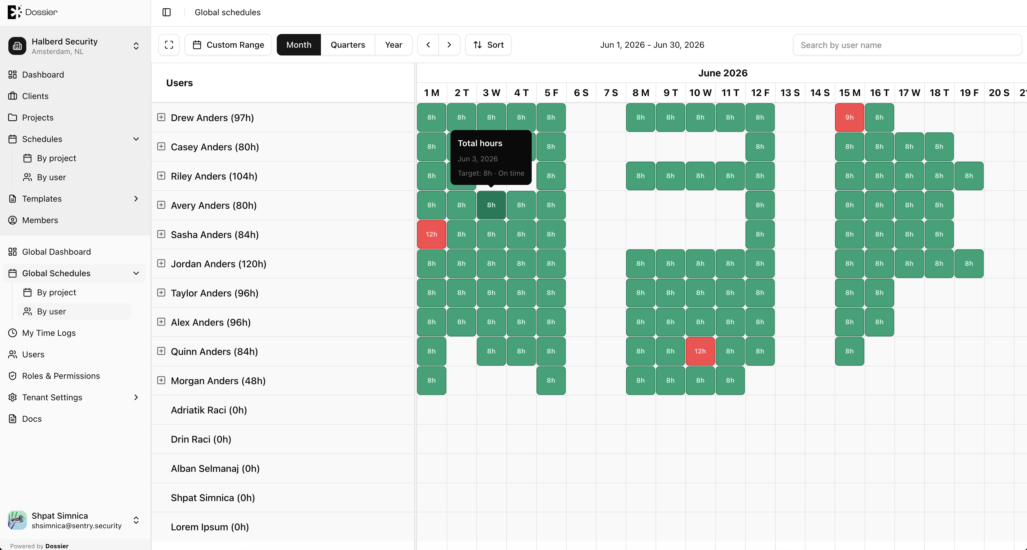 Global user schedules