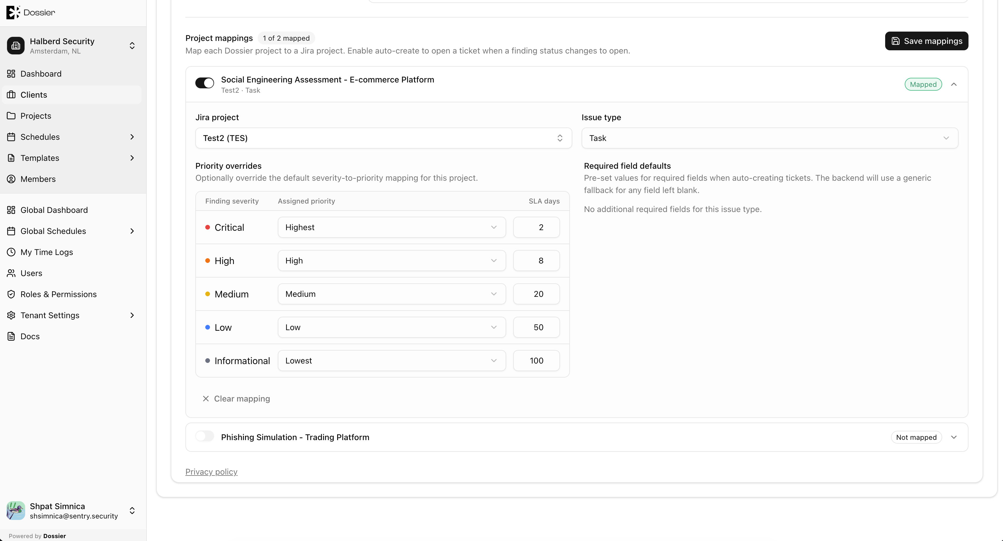 Jira project mapping config