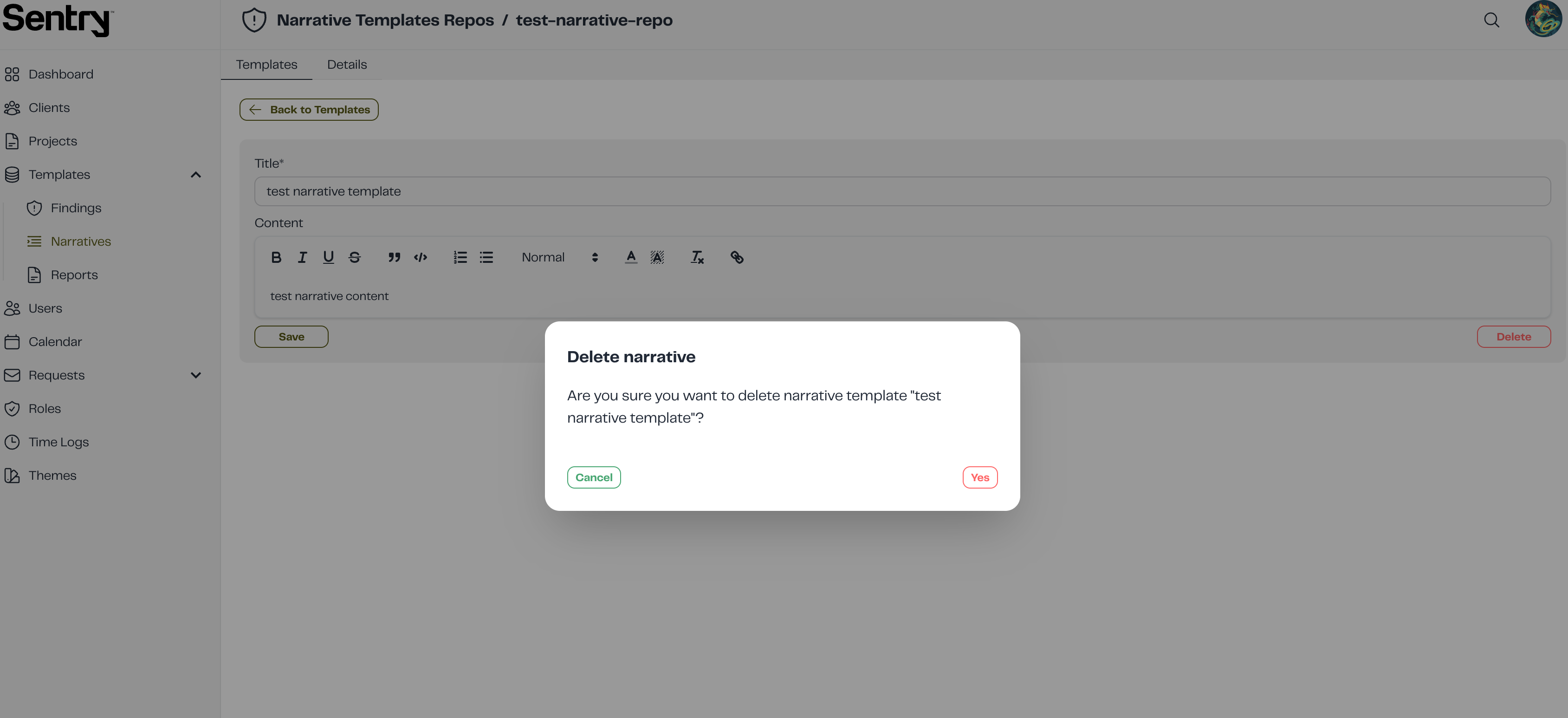 Delete Narrative Template