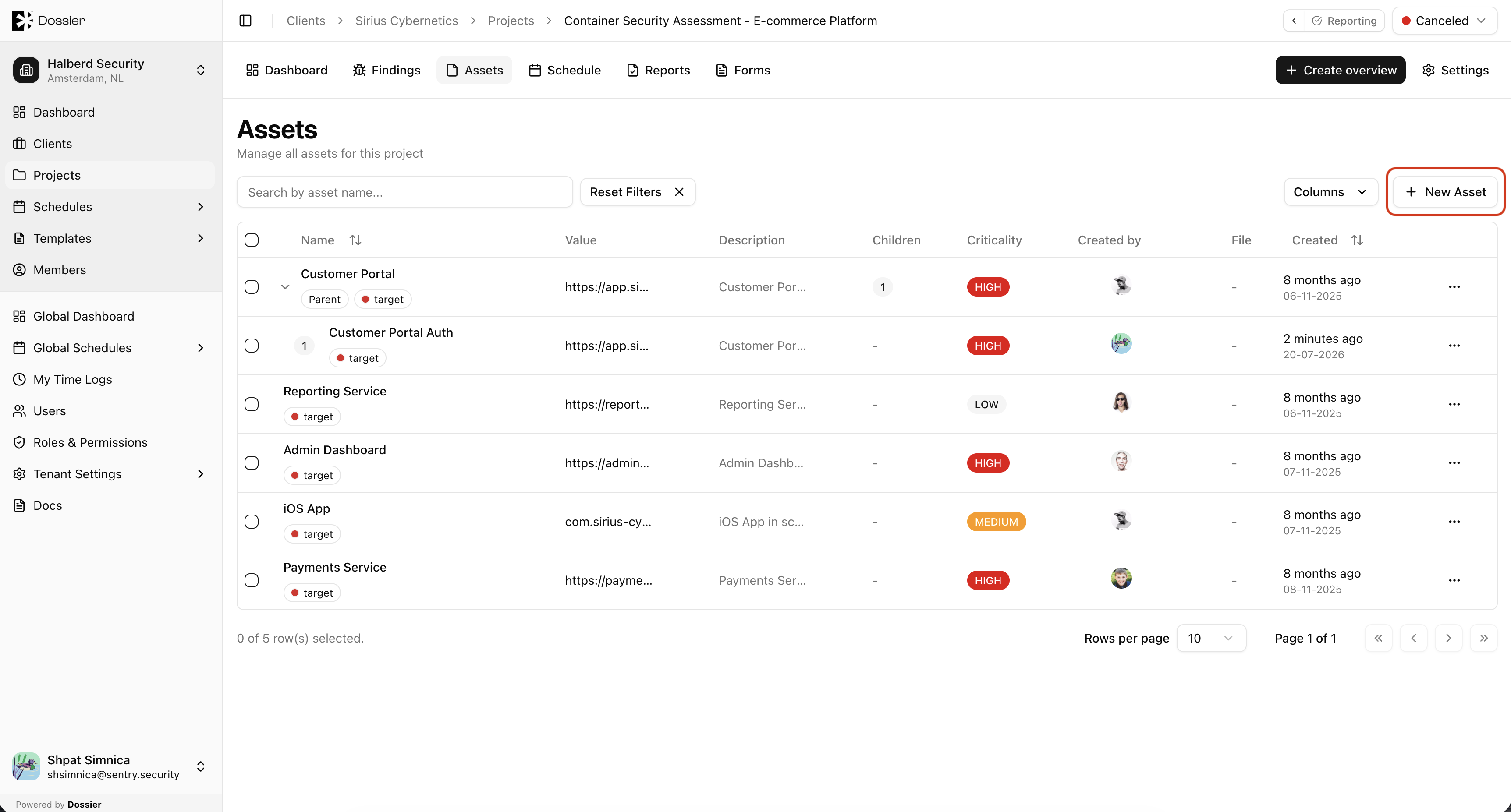New asset button