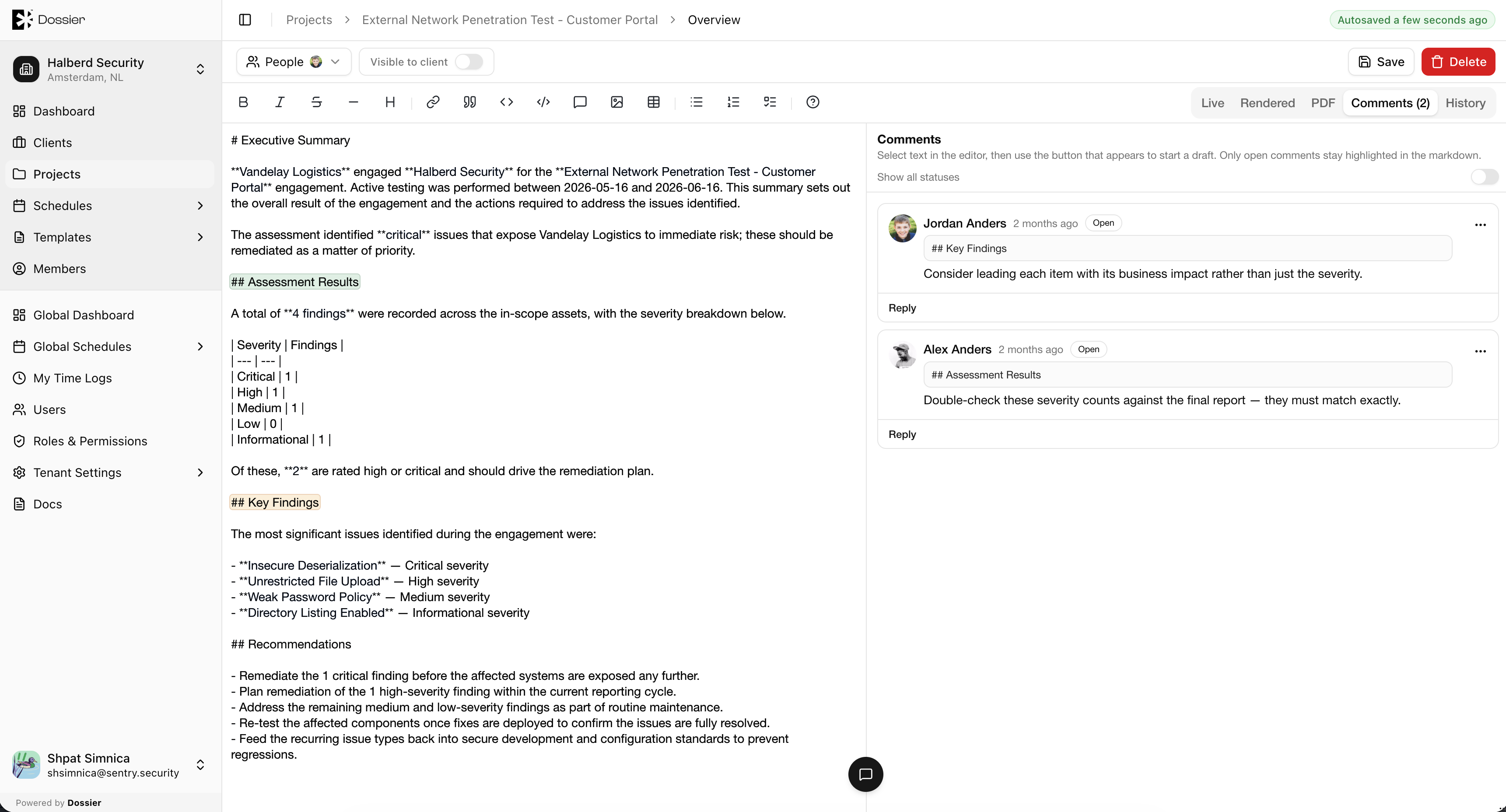 Overview comments