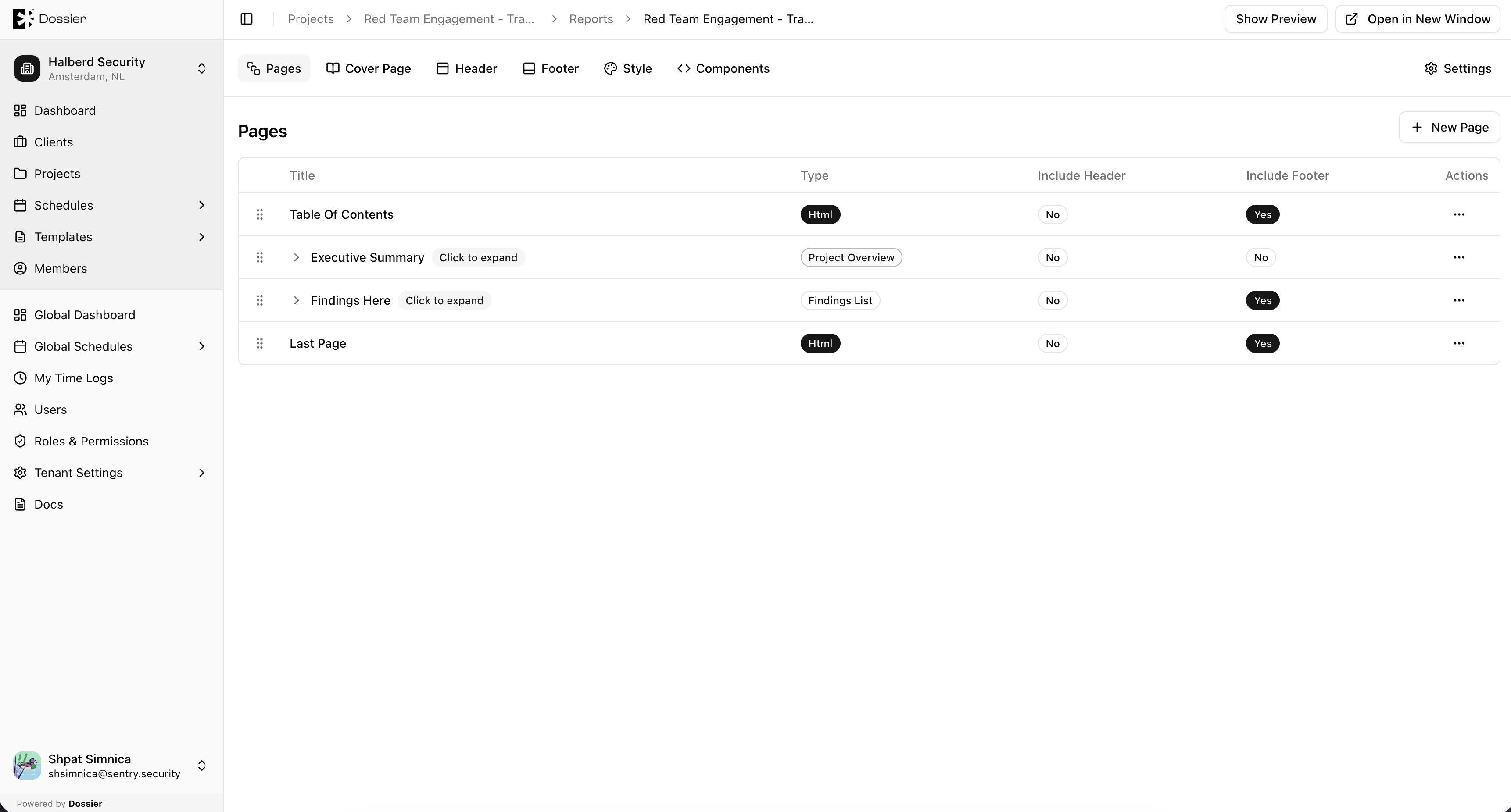 Report pages