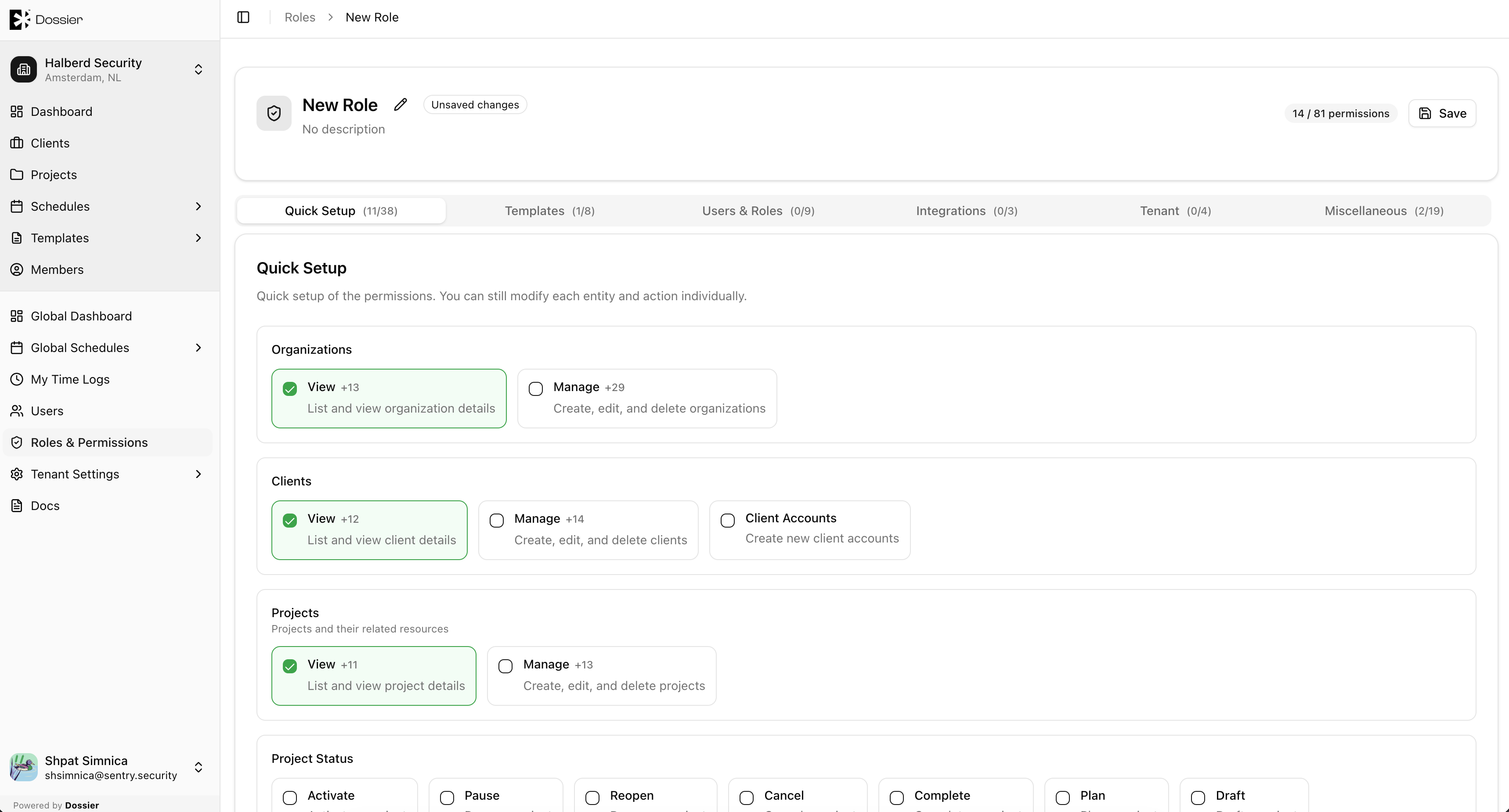 New Role permission select
