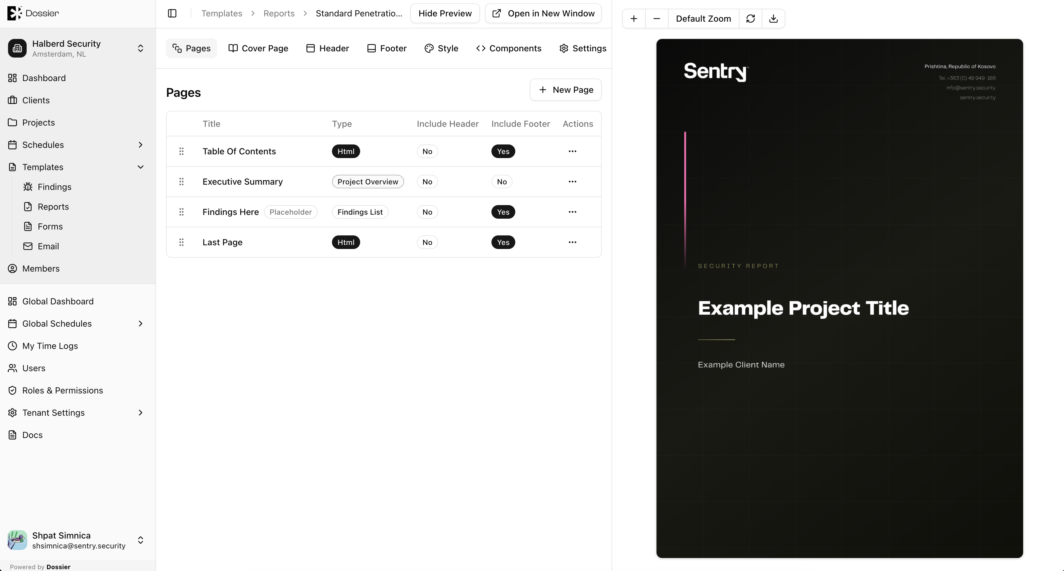 Report template details