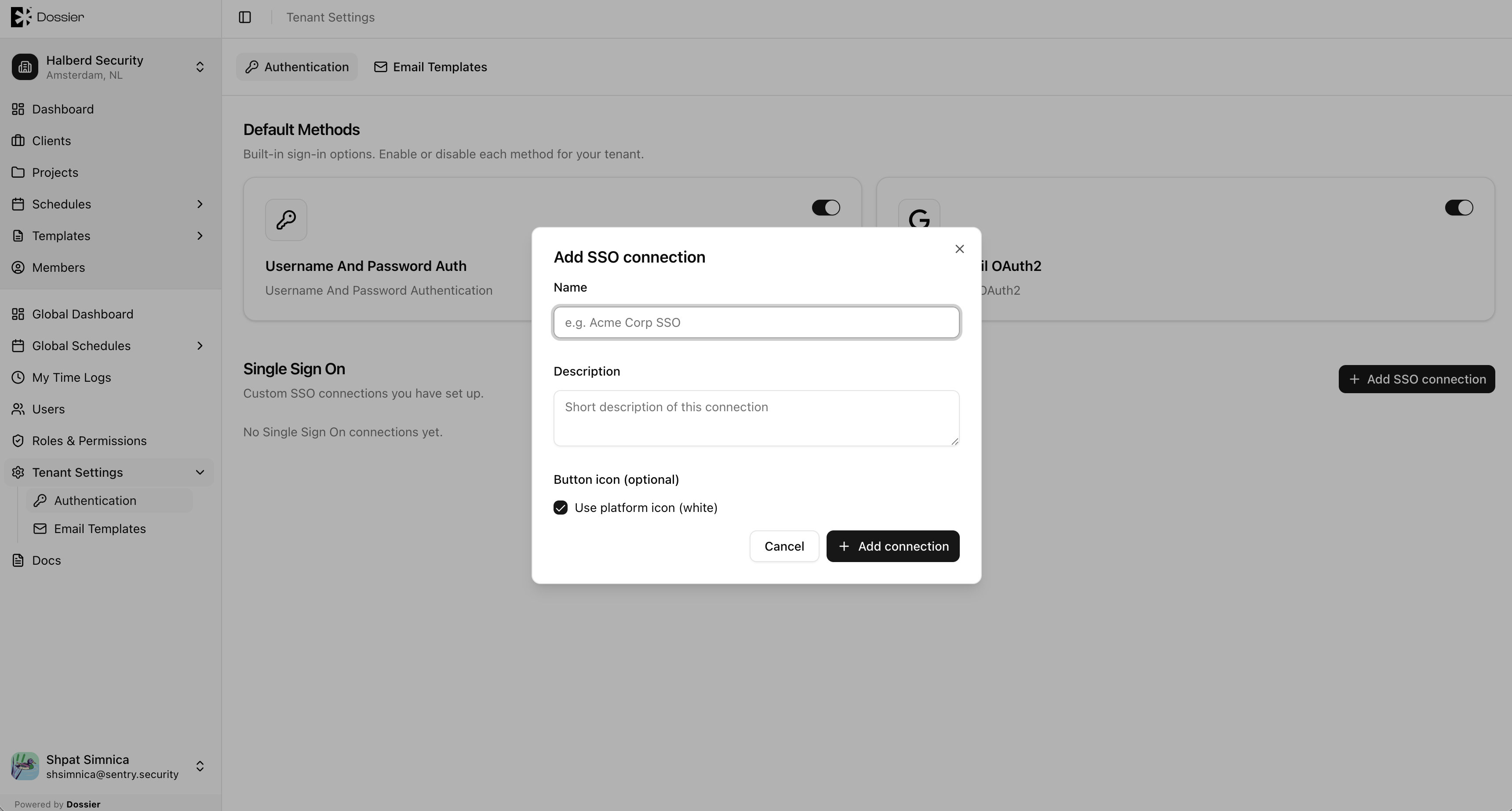 SSO dialog