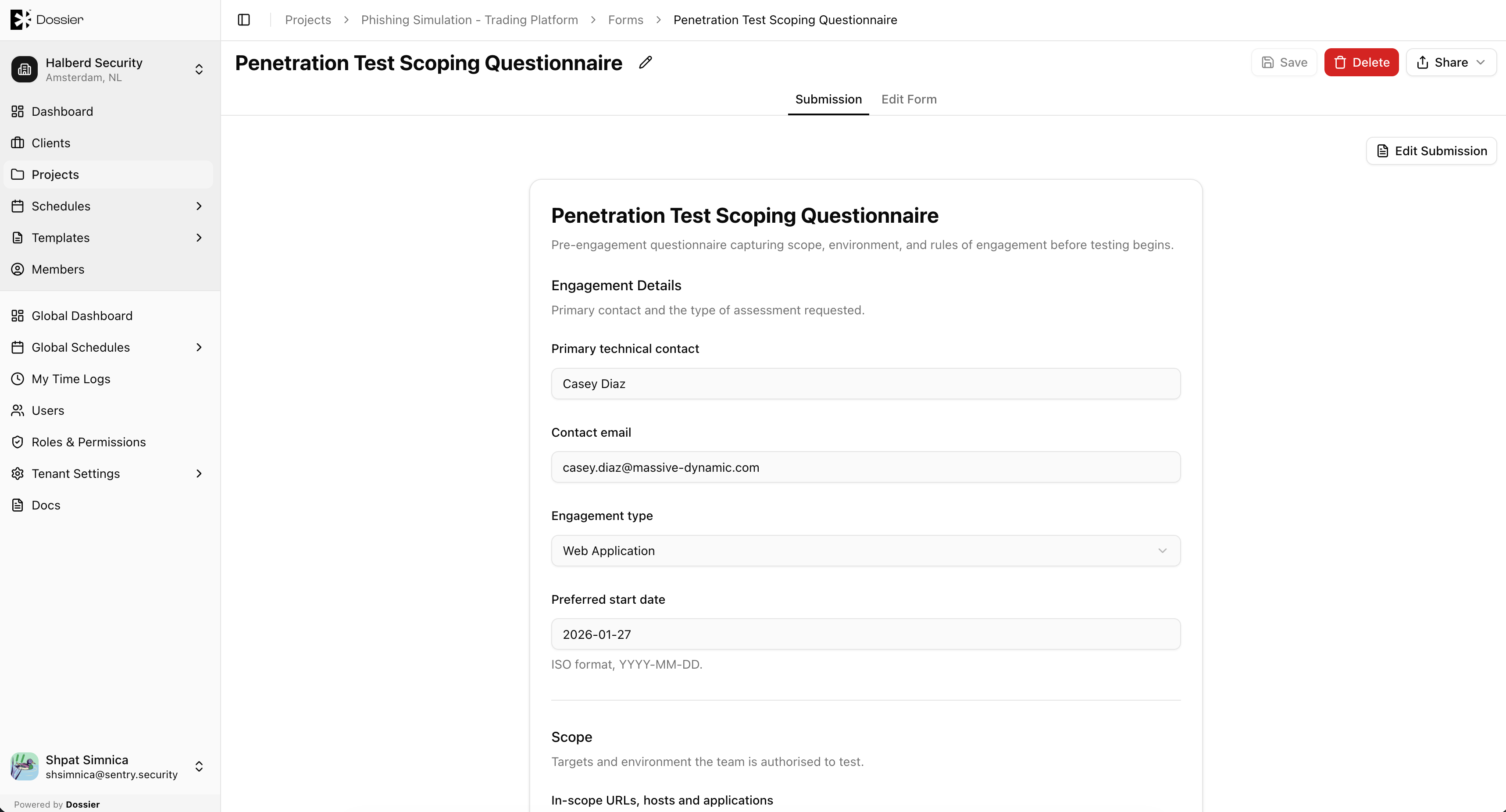 Submitted form