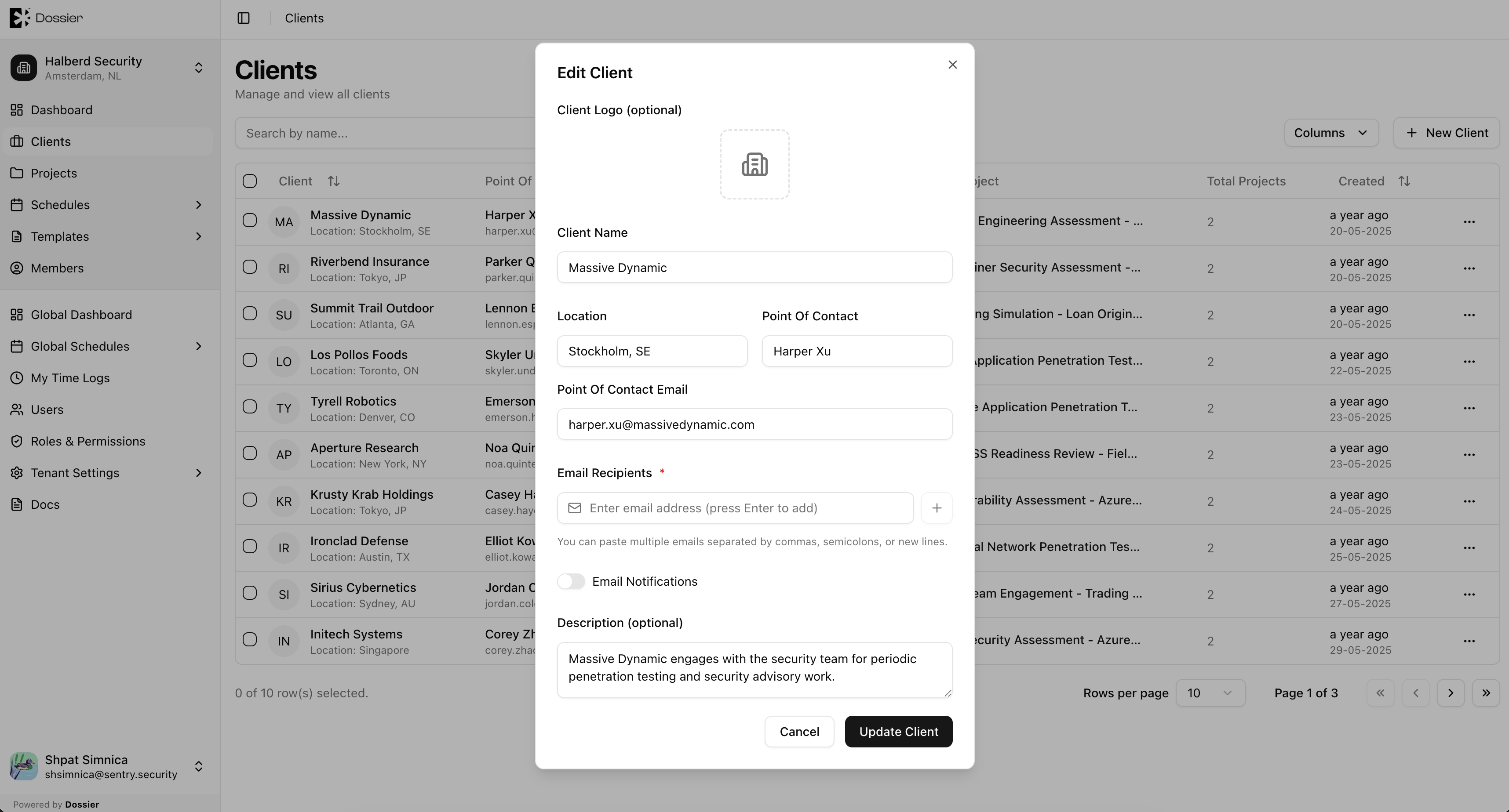 Update client modal