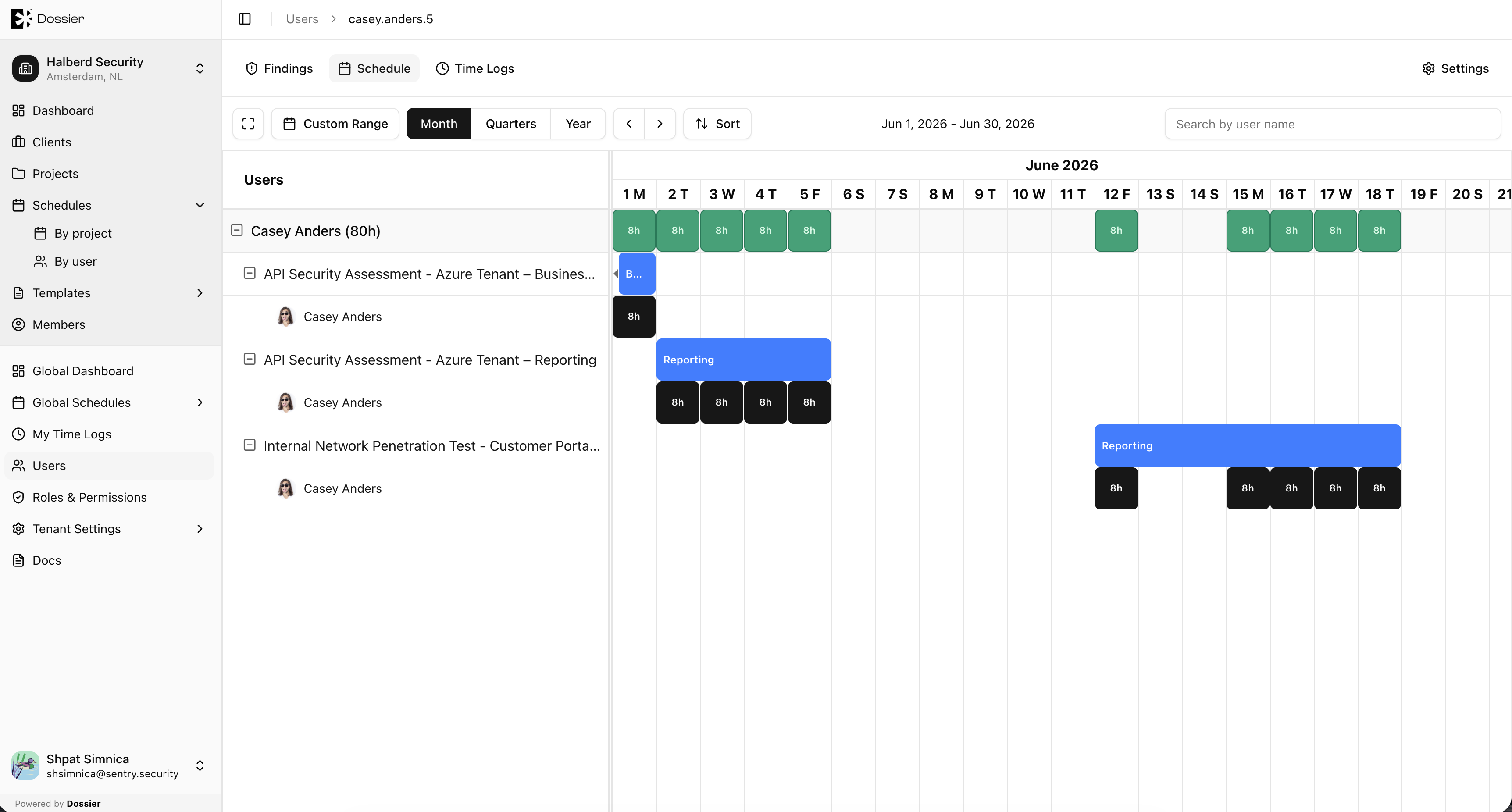 User schedule